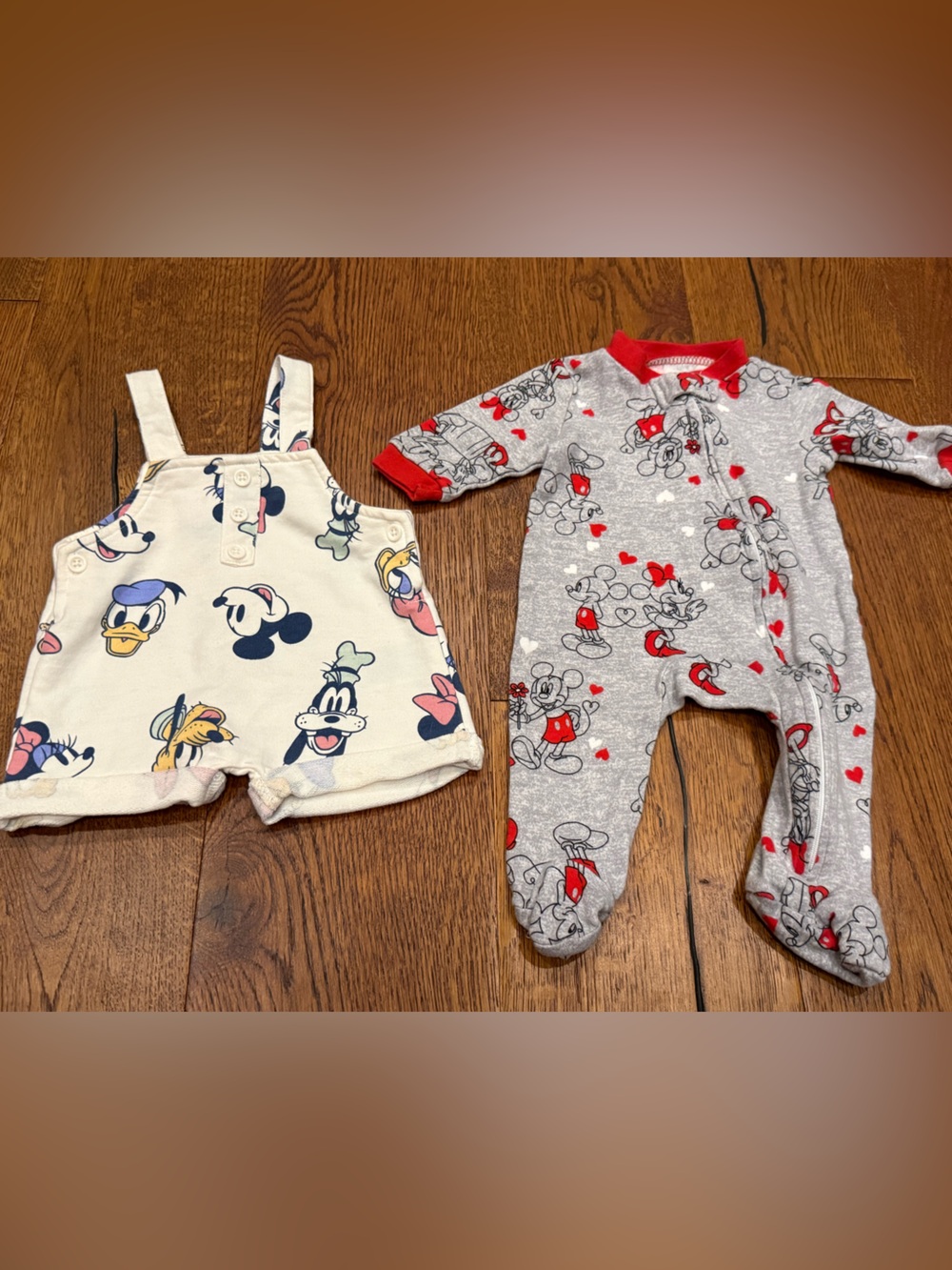 Disney Baby Mickey Minnie Pluto Donald 0-3M Bundle Romper & Footie Pajamas